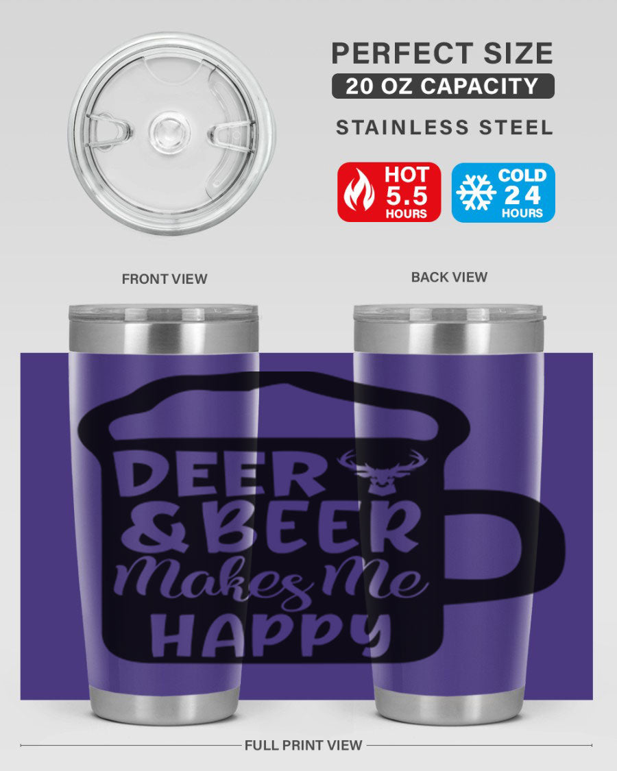 Deer and Beer Makes Me Happy 17# Tumbler in stainless steel with a unique design, perfect for outdoor enthusiasts.