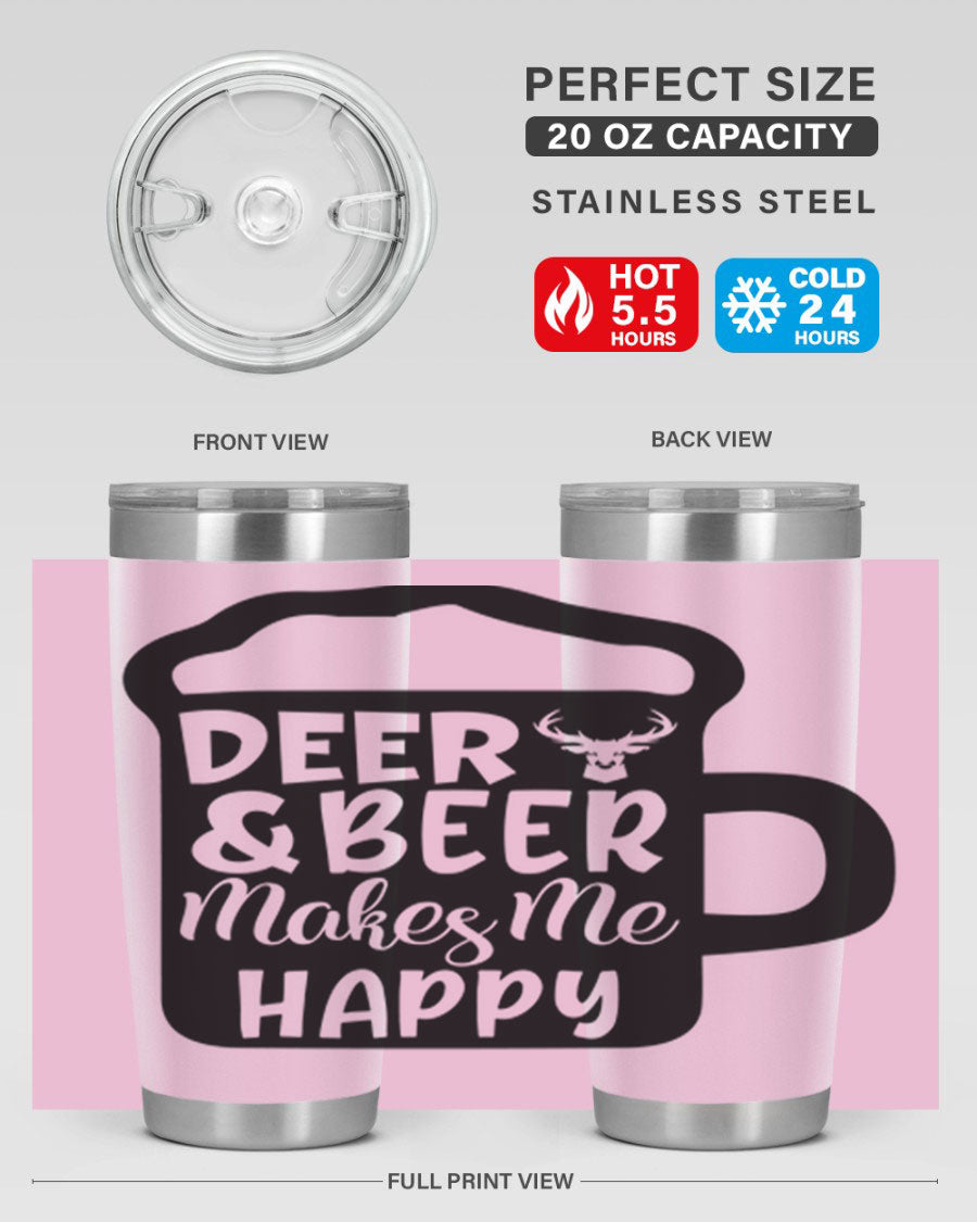 Deer and Beer Makes Me Happy 17# Tumbler in stainless steel with a unique design, perfect for outdoor enthusiasts.