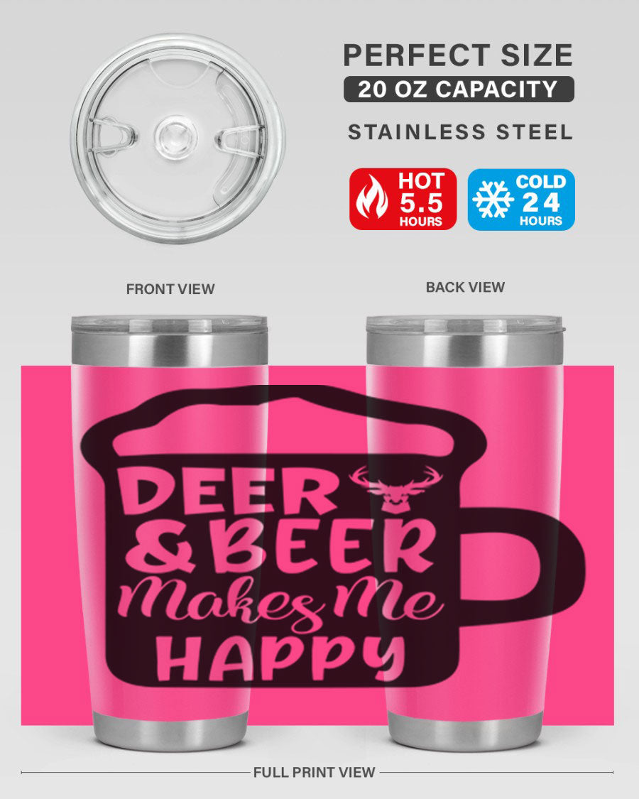 Deer and Beer Makes Me Happy 17# Tumbler in stainless steel with a unique design, perfect for outdoor enthusiasts.