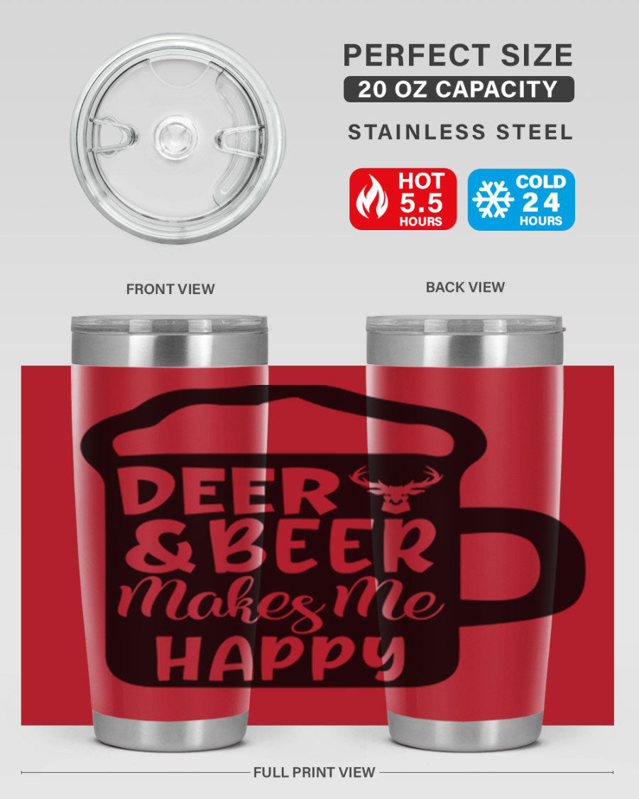 Deer and Beer Makes Me Happy 17# Tumbler in stainless steel with a unique design, perfect for outdoor enthusiasts.