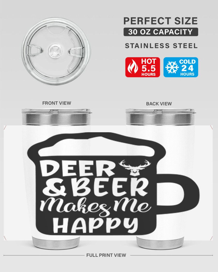 Deer and Beer Makes Me Happy 17# Tumbler in stainless steel with a unique design, perfect for outdoor enthusiasts.