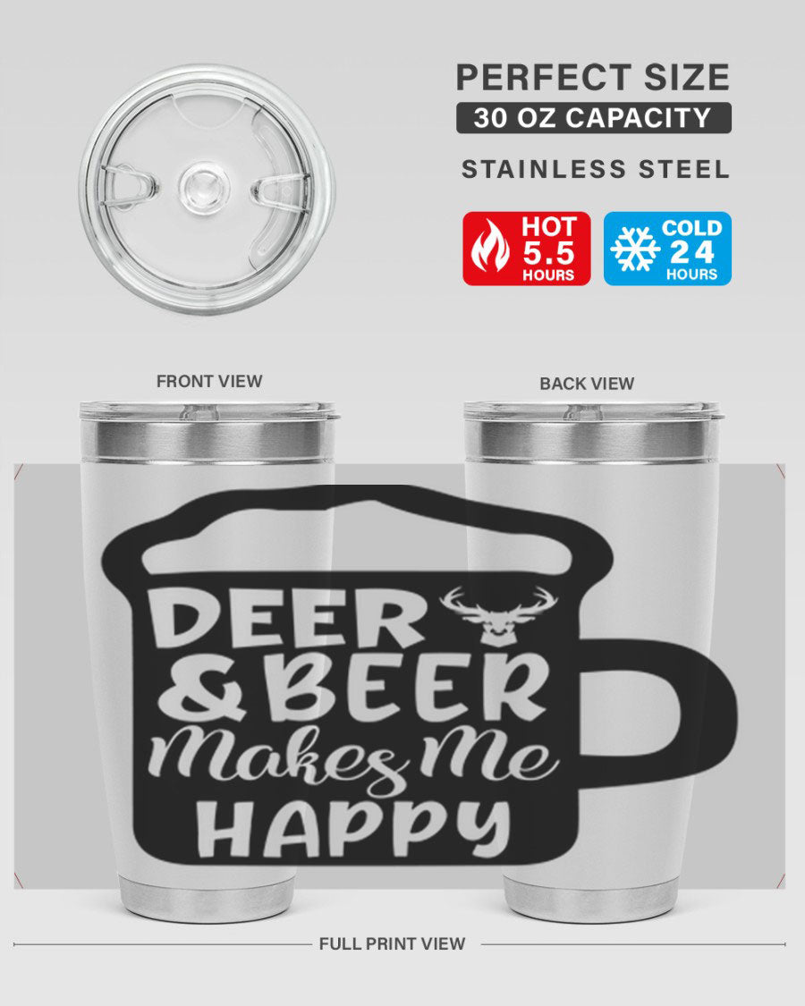 Deer and Beer Makes Me Happy 17# Tumbler in stainless steel with a unique design, perfect for outdoor enthusiasts.
