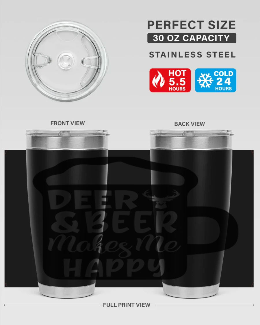 Deer and Beer Makes Me Happy 17# Tumbler in stainless steel with a unique design, perfect for outdoor enthusiasts.