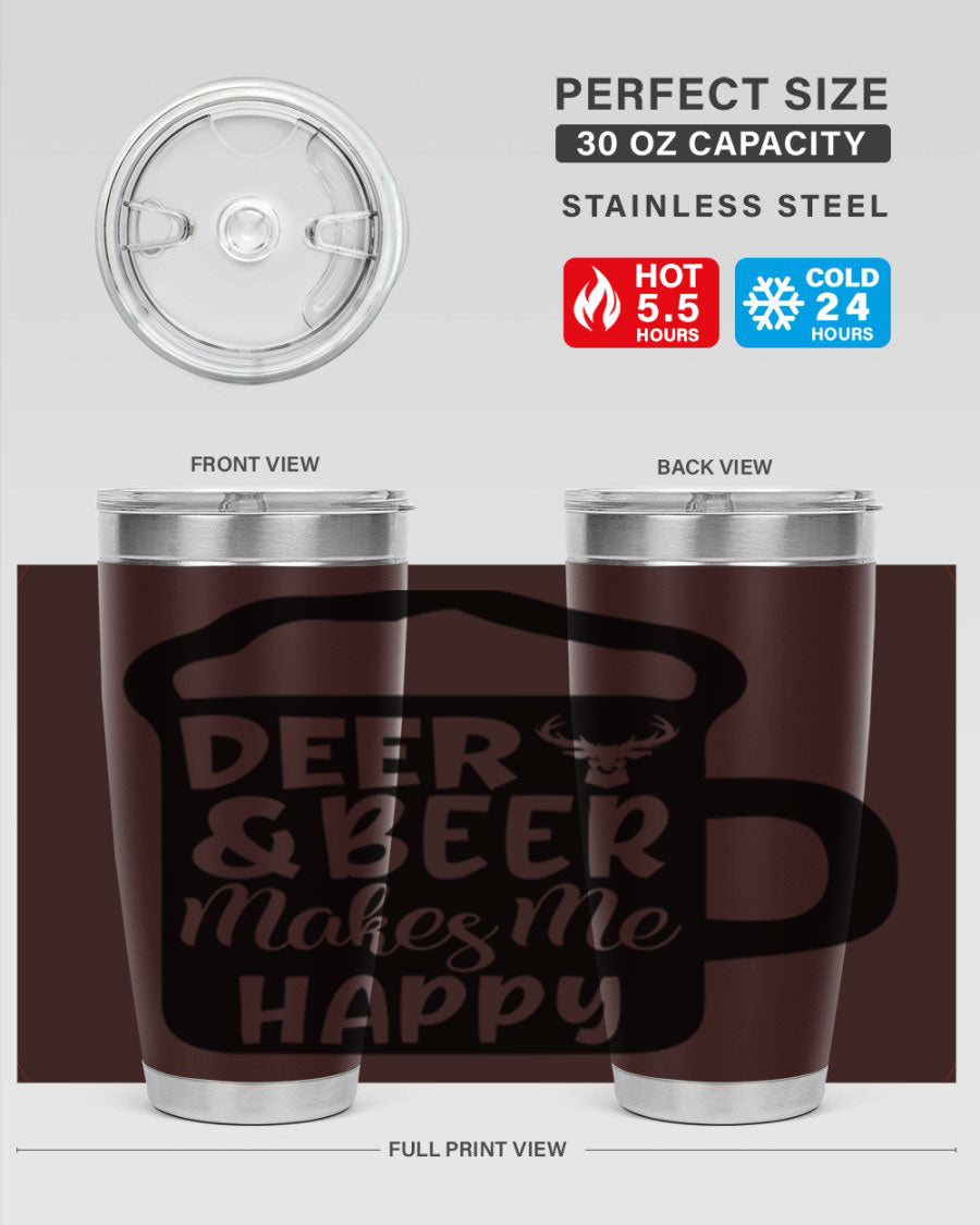 Deer and Beer Makes Me Happy 17# Tumbler in stainless steel with a unique design, perfect for outdoor enthusiasts.