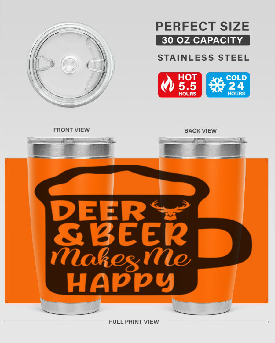 Deer and Beer Makes Me Happy 17# Tumbler in stainless steel with a unique design, perfect for outdoor enthusiasts.