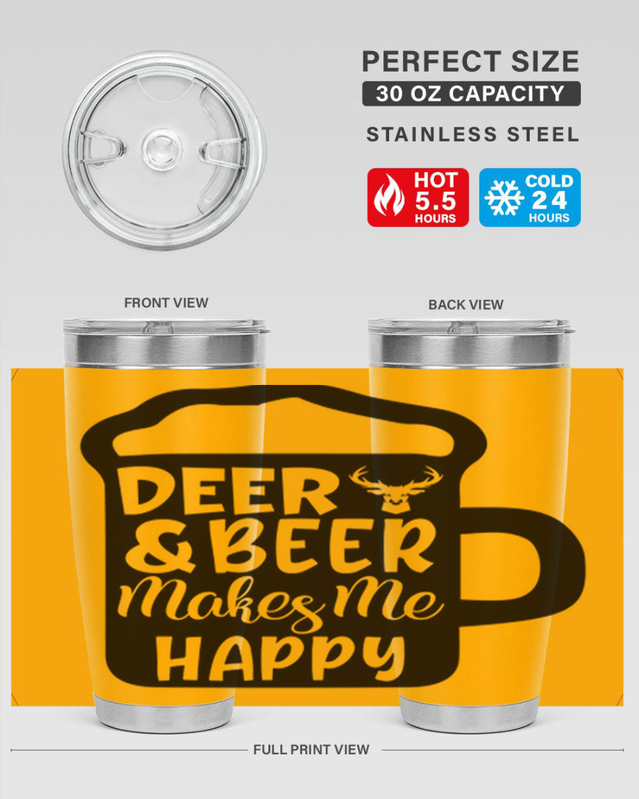 Deer and Beer Makes Me Happy 17# Tumbler in stainless steel with a unique design, perfect for outdoor enthusiasts.