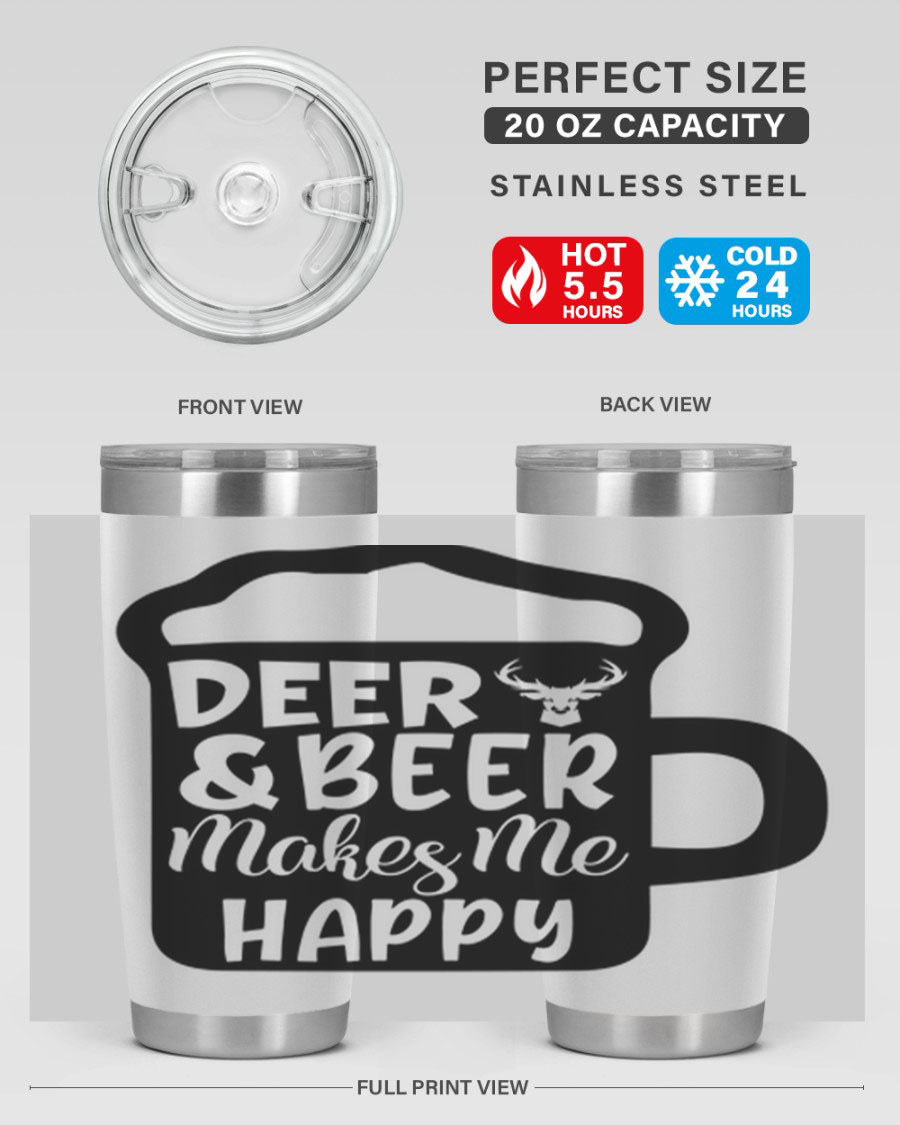 Deer and Beer Makes Me Happy 17# Tumbler in stainless steel with a unique design, perfect for outdoor enthusiasts.