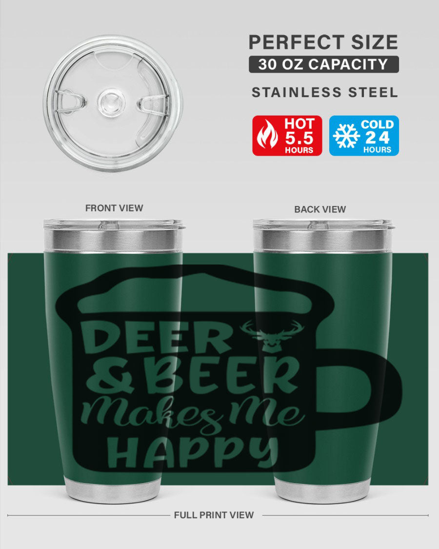 Deer and Beer Makes Me Happy 17# Tumbler in stainless steel with a unique design, perfect for outdoor enthusiasts.