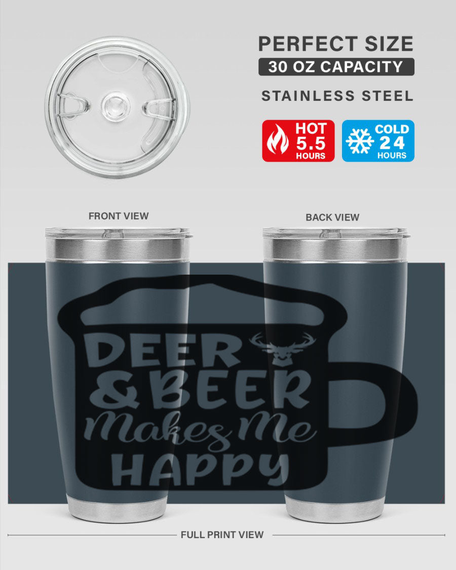 Deer and Beer Makes Me Happy 17# Tumbler in stainless steel with a unique design, perfect for outdoor enthusiasts.