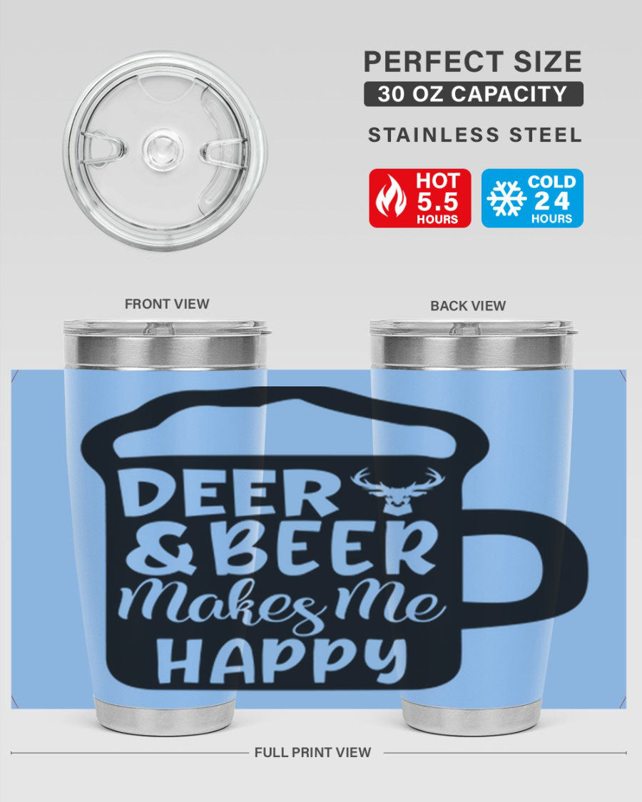 Deer and Beer Makes Me Happy 17# Tumbler in stainless steel with a unique design, perfect for outdoor enthusiasts.