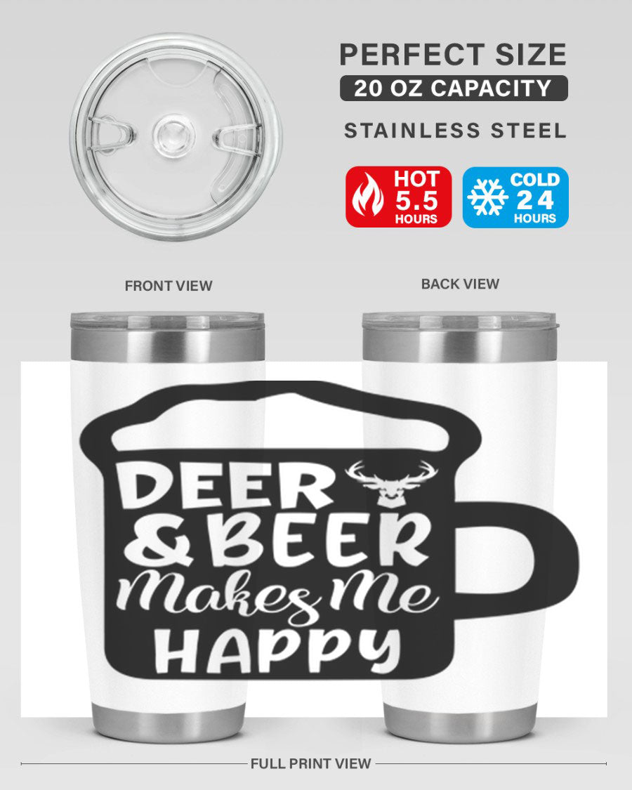 Deer and Beer Makes Me Happy 17# Tumbler in stainless steel with a unique design, perfect for outdoor enthusiasts.