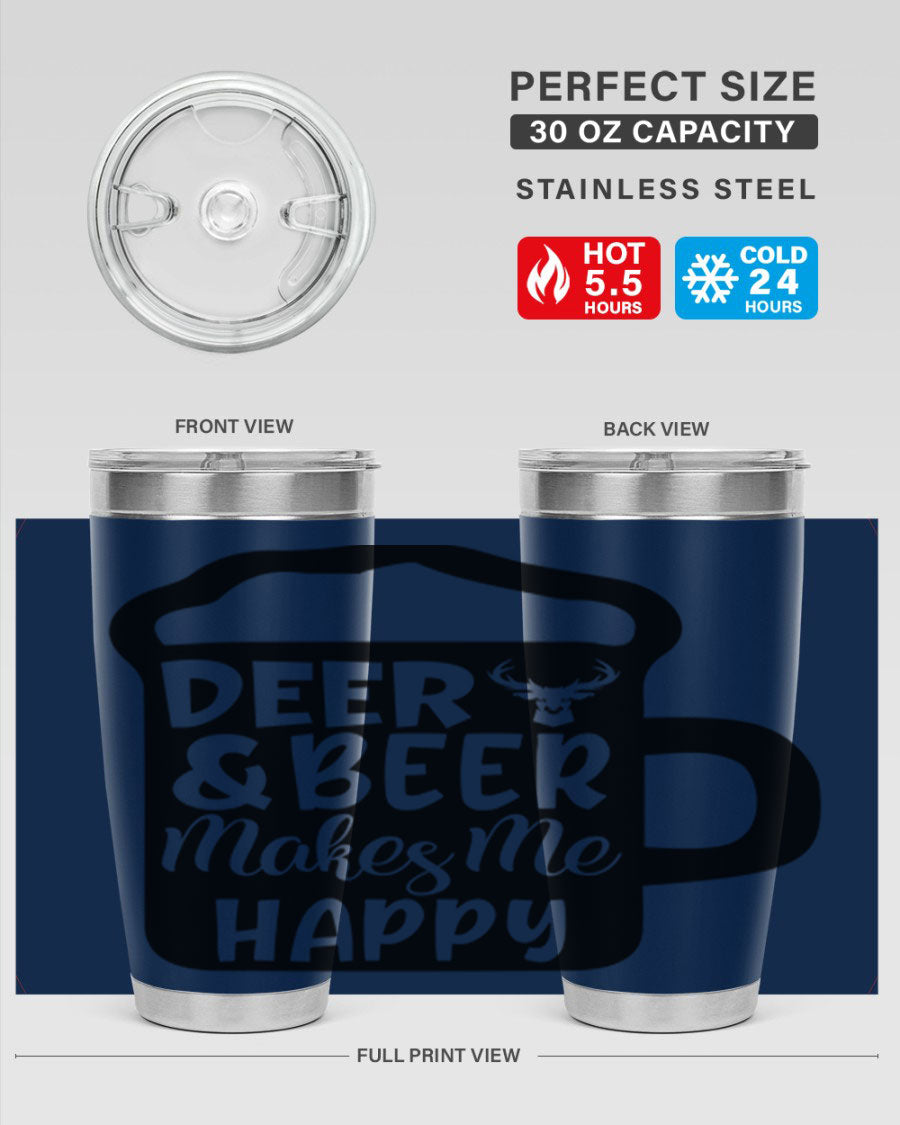 Deer and Beer Makes Me Happy 17# Tumbler in stainless steel with a unique design, perfect for outdoor enthusiasts.