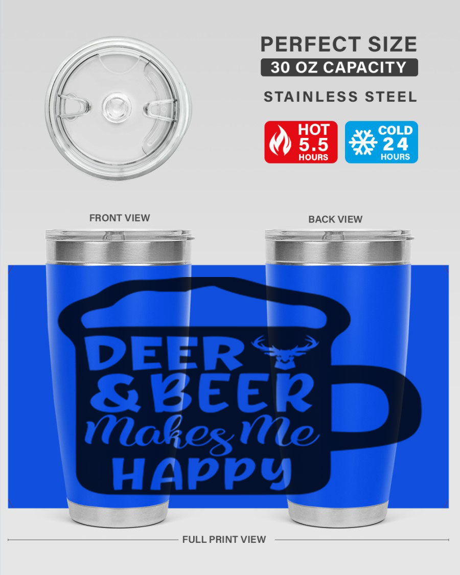 Deer and Beer Makes Me Happy 17# Tumbler in stainless steel with a unique design, perfect for outdoor enthusiasts.