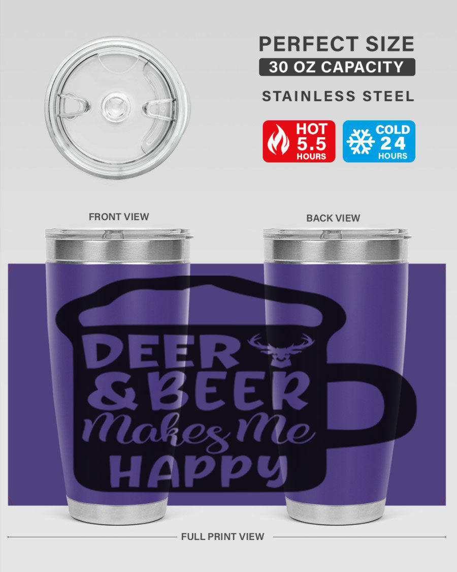 Deer and Beer Makes Me Happy 17# Tumbler in stainless steel with a unique design, perfect for outdoor enthusiasts.