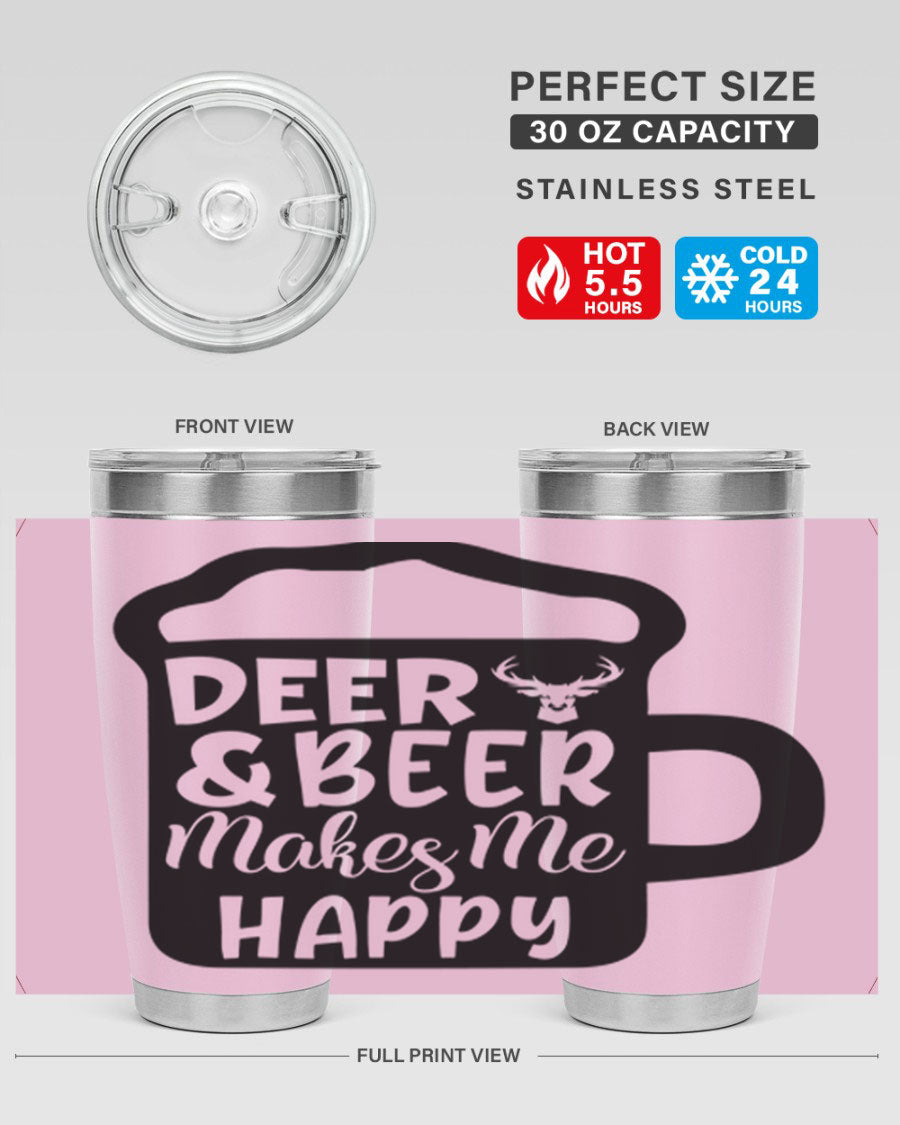 Deer and Beer Makes Me Happy 17# Tumbler in stainless steel with a unique design, perfect for outdoor enthusiasts.