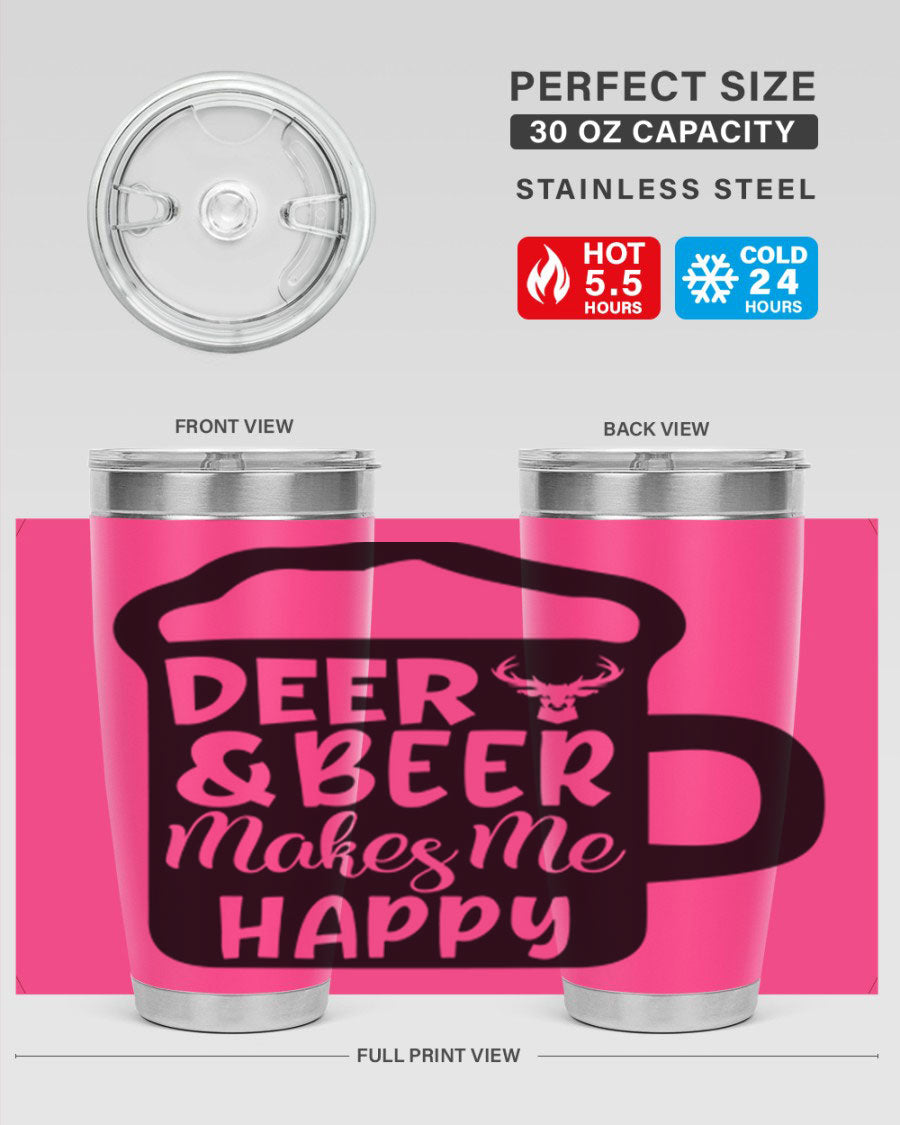 Deer and Beer Makes Me Happy 17# Tumbler in stainless steel with a unique design, perfect for outdoor enthusiasts.