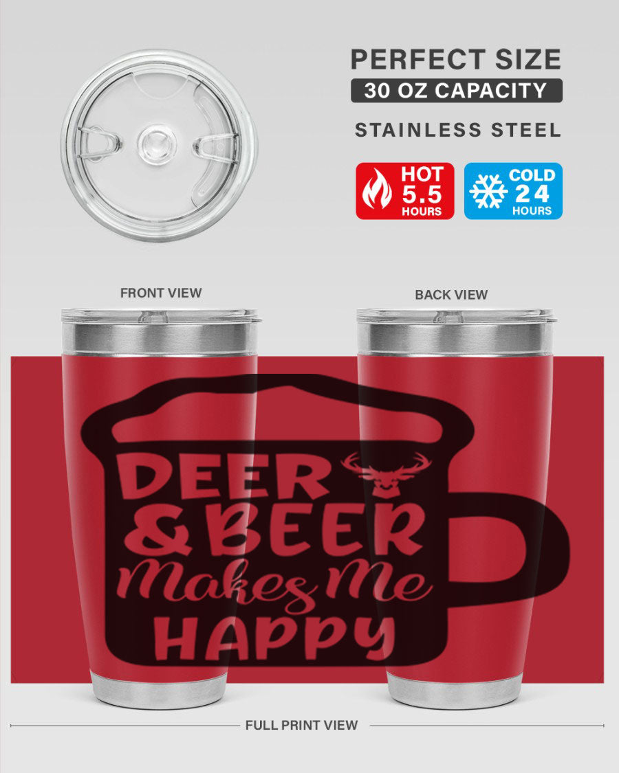 Deer and Beer Makes Me Happy 17# Tumbler in stainless steel with a unique design, perfect for outdoor enthusiasts.
