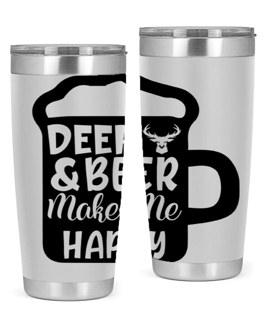 Deer and Beer Makes Me Happy 17# Tumbler in stainless steel with a unique design, perfect for outdoor enthusiasts.