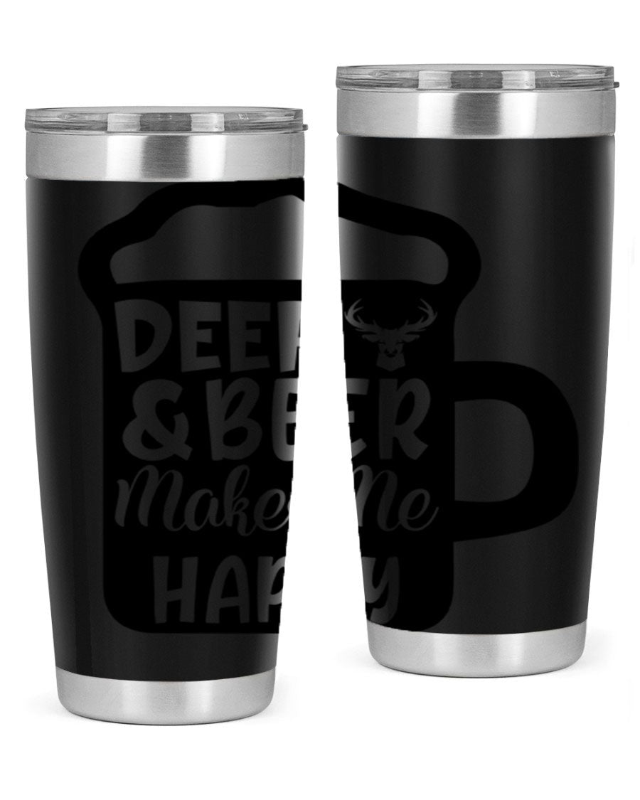 Deer and Beer Makes Me Happy 17# Tumbler in stainless steel with a unique design, perfect for outdoor enthusiasts.