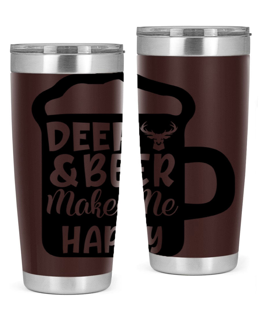 Deer and Beer Makes Me Happy 17# Tumbler in stainless steel with a unique design, perfect for outdoor enthusiasts.