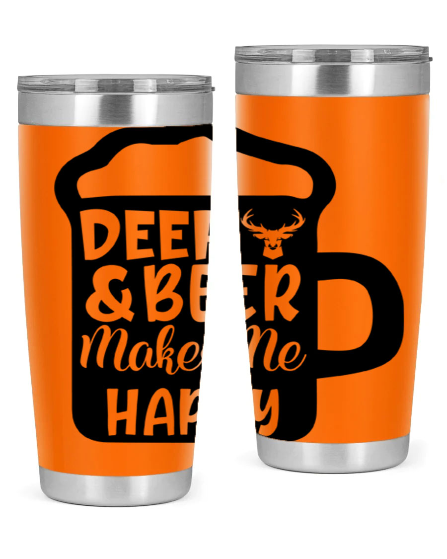 Deer and Beer Makes Me Happy 17# Tumbler in stainless steel with a unique design, perfect for outdoor enthusiasts.