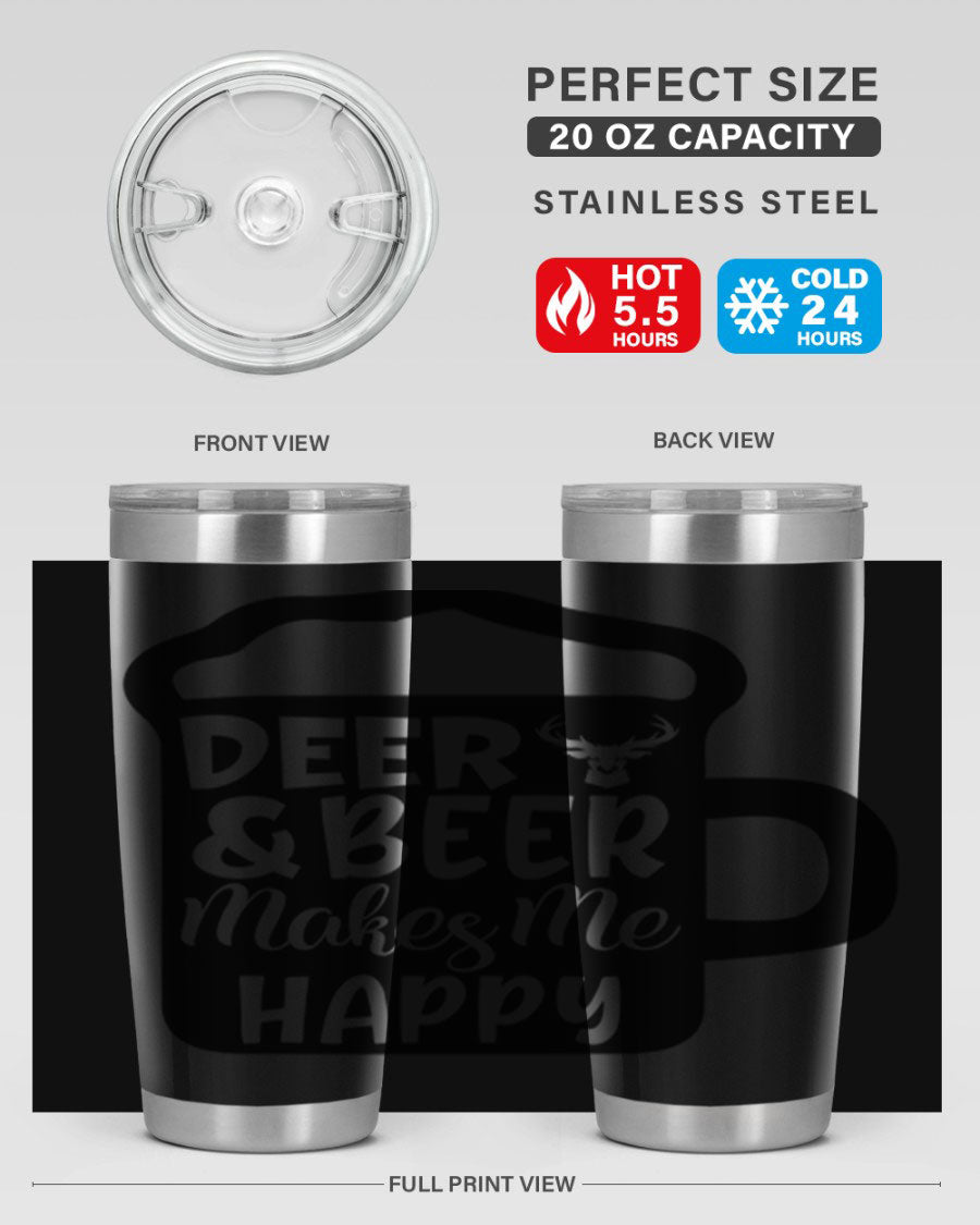 Deer and Beer Makes Me Happy 17# Tumbler in stainless steel with a unique design, perfect for outdoor enthusiasts.