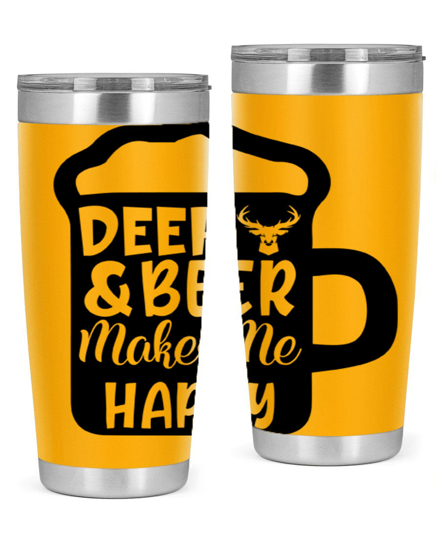Deer and Beer Makes Me Happy 17# Tumbler in stainless steel with a unique design, perfect for outdoor enthusiasts.