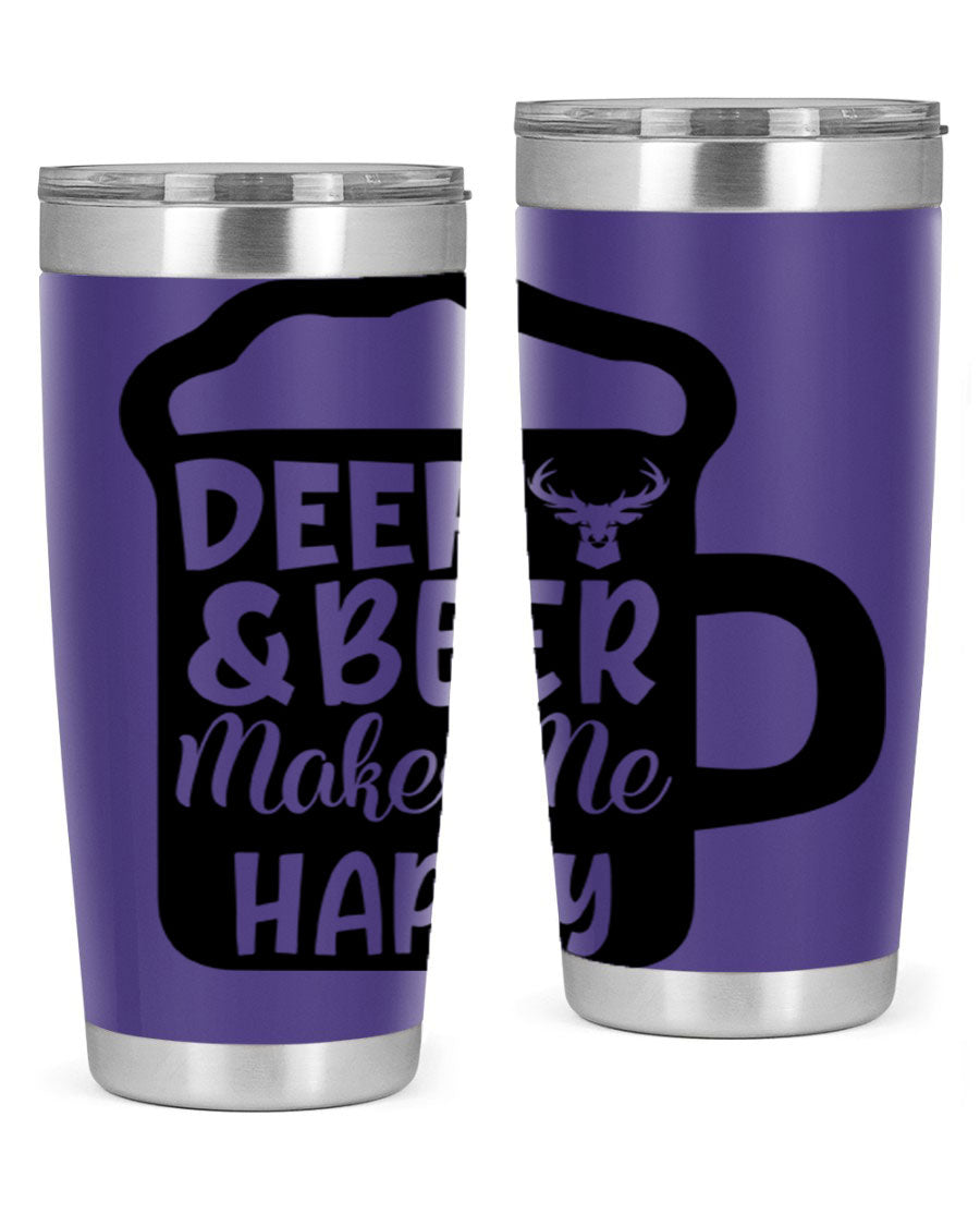 Deer and Beer Makes Me Happy 17# Tumbler in stainless steel with a unique design, perfect for outdoor enthusiasts.