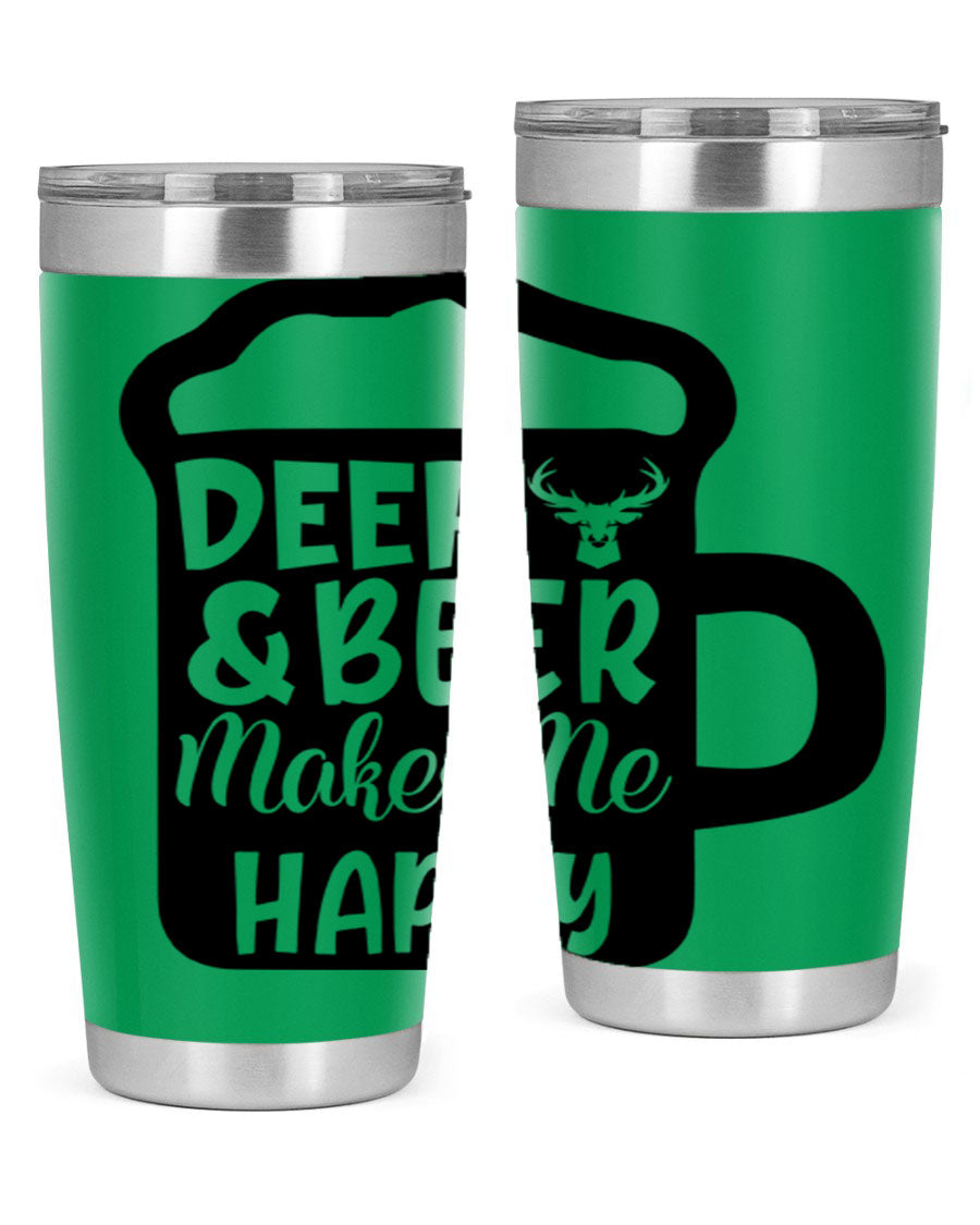 Deer and Beer Makes Me Happy 17# Tumbler in stainless steel with a unique design, perfect for outdoor enthusiasts.