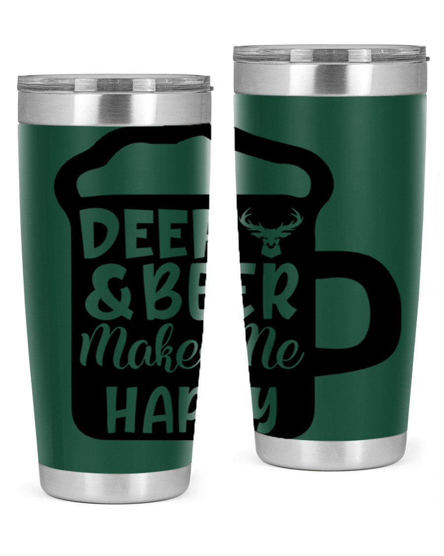 Deer and Beer Makes Me Happy 17# Tumbler in stainless steel with a unique design, perfect for outdoor enthusiasts.