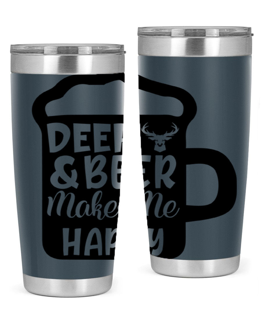 Deer and Beer Makes Me Happy 17# Tumbler in stainless steel with a unique design, perfect for outdoor enthusiasts.
