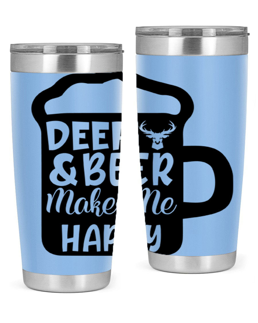 Deer and Beer Makes Me Happy 17# Tumbler in stainless steel with a unique design, perfect for outdoor enthusiasts.