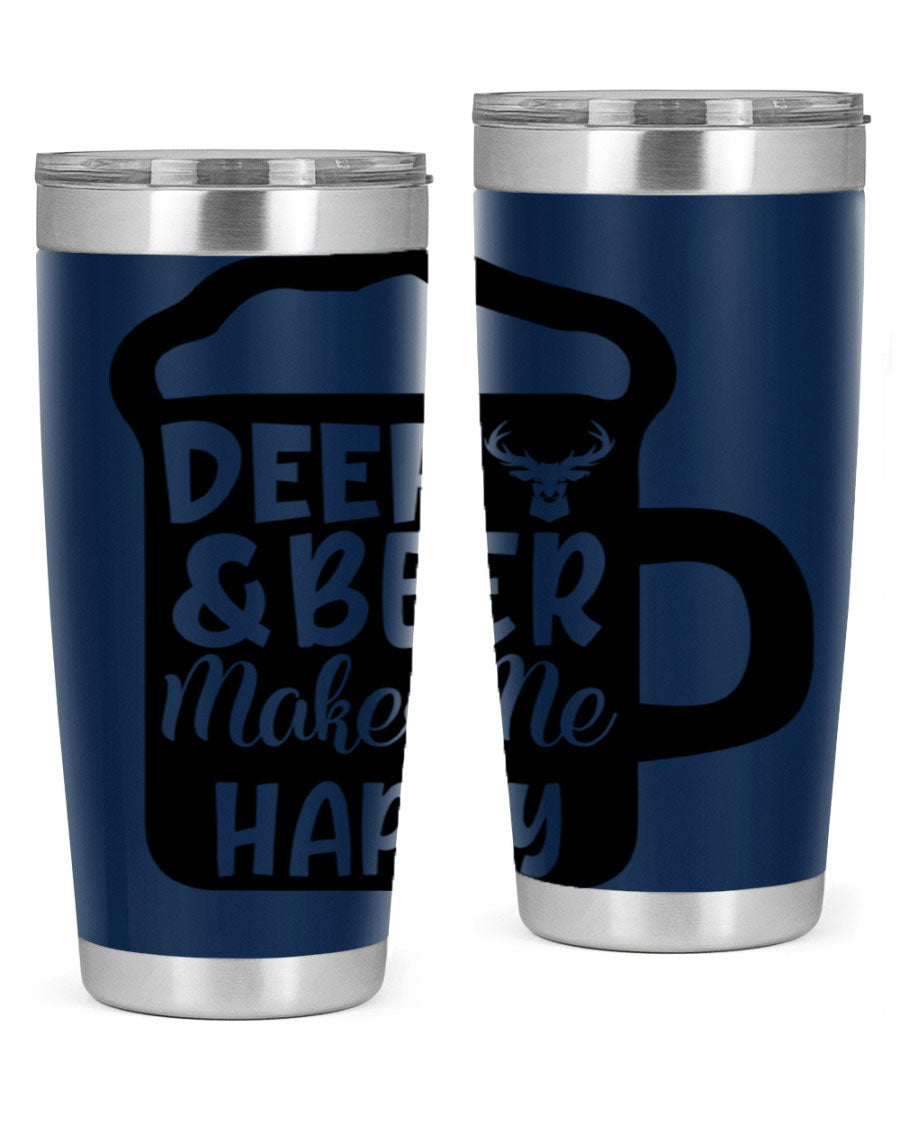 Deer and Beer Makes Me Happy 17# Tumbler in stainless steel with a unique design, perfect for outdoor enthusiasts.