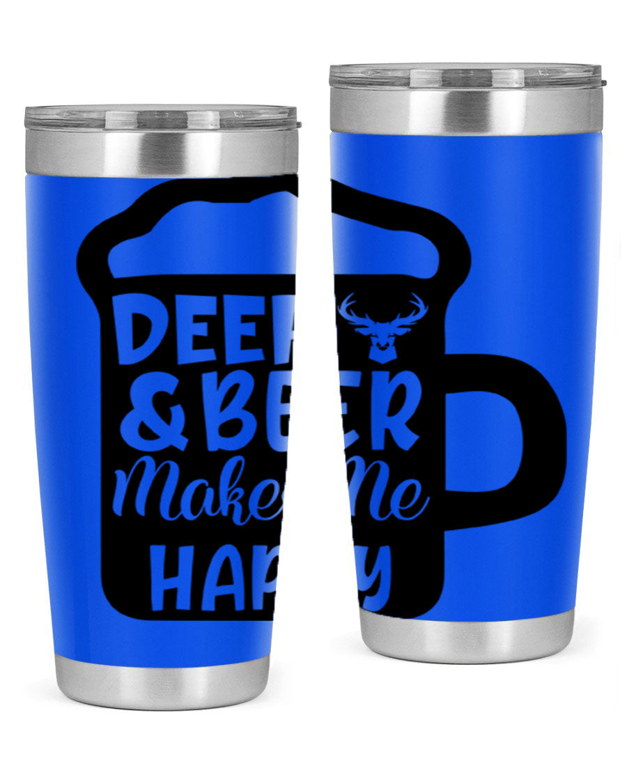 Deer and Beer Makes Me Happy 17# Tumbler in stainless steel with a unique design, perfect for outdoor enthusiasts.