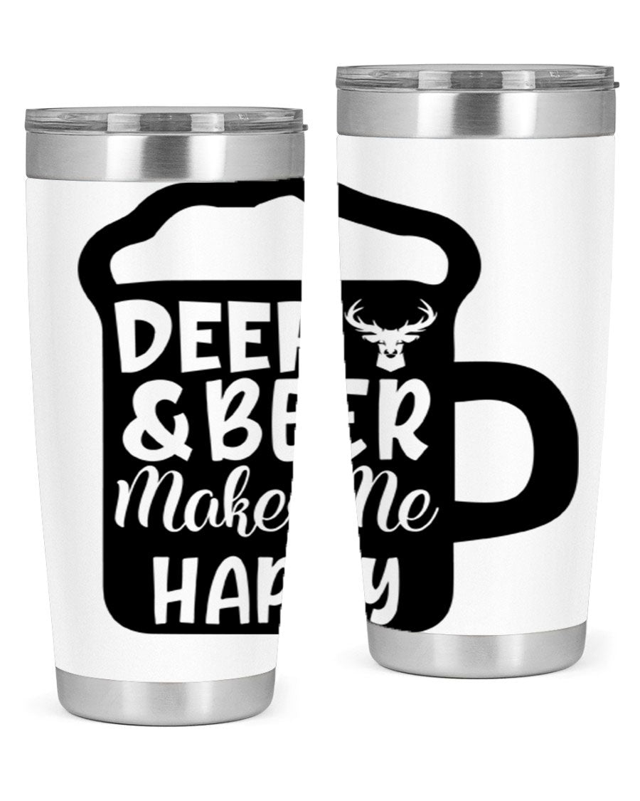 Deer and Beer Makes Me Happy 17# Tumbler in stainless steel with a unique design, perfect for outdoor enthusiasts.