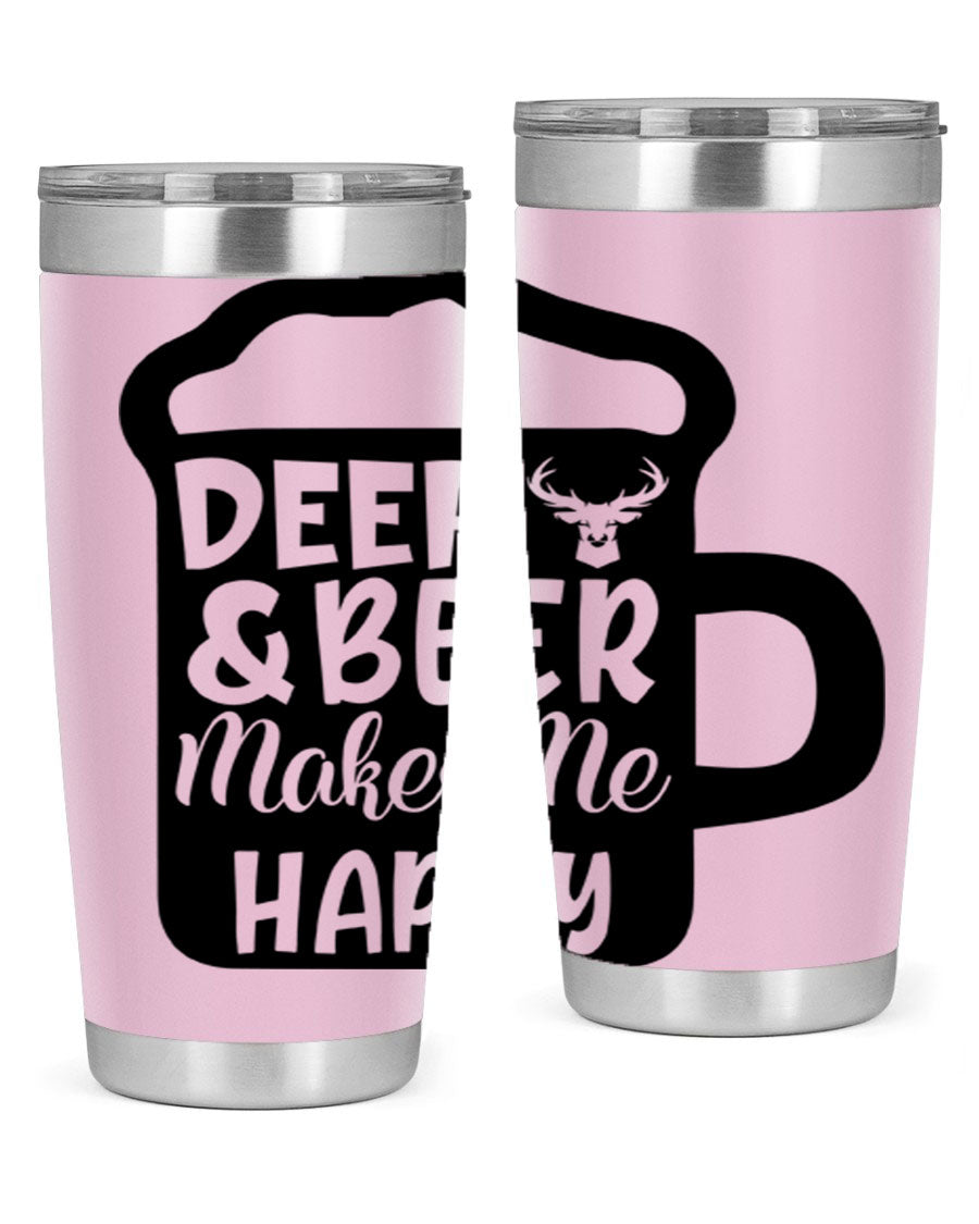 Deer and Beer Makes Me Happy 17# Tumbler in stainless steel with a unique design, perfect for outdoor enthusiasts.
