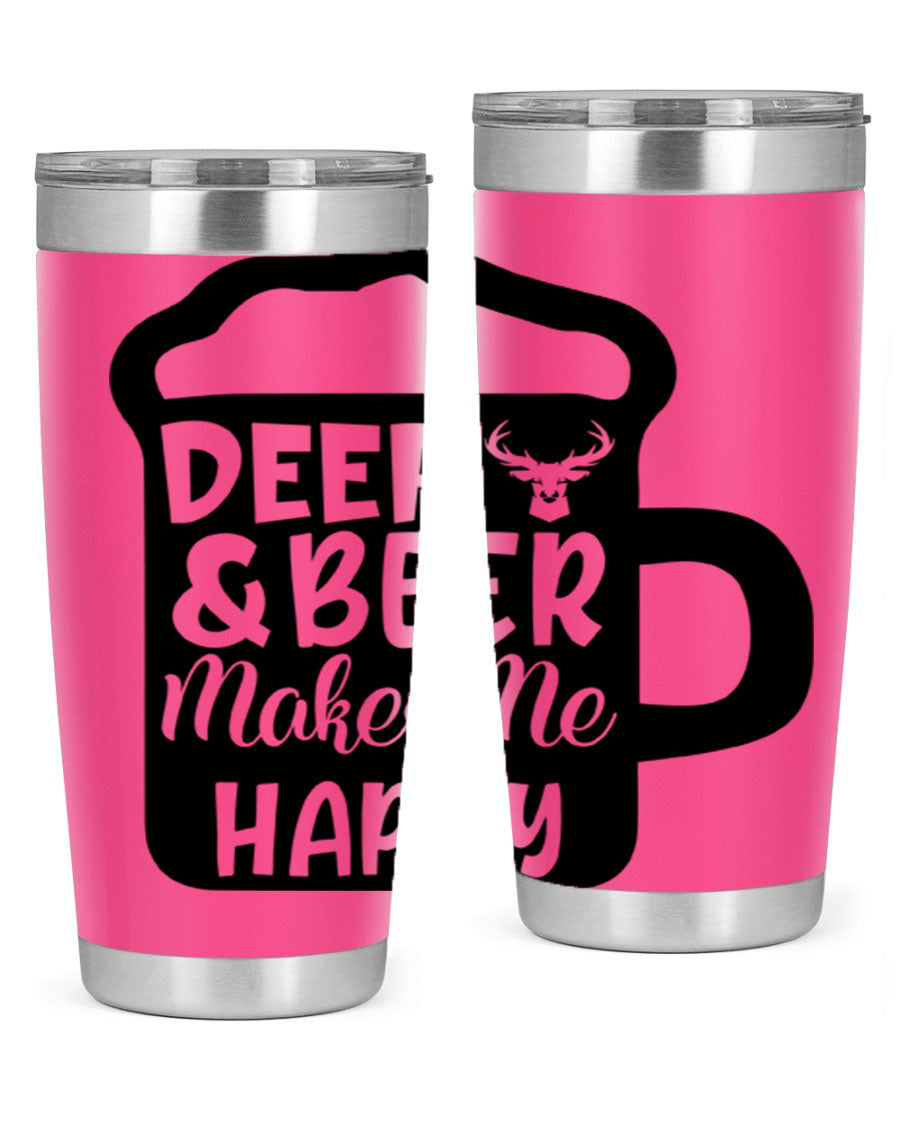 Deer and Beer Makes Me Happy 17# Tumbler in stainless steel with a unique design, perfect for outdoor enthusiasts.