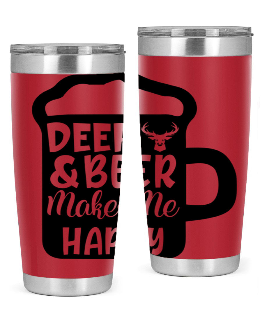 Deer and Beer Makes Me Happy 17# Tumbler in stainless steel with a unique design, perfect for outdoor enthusiasts.