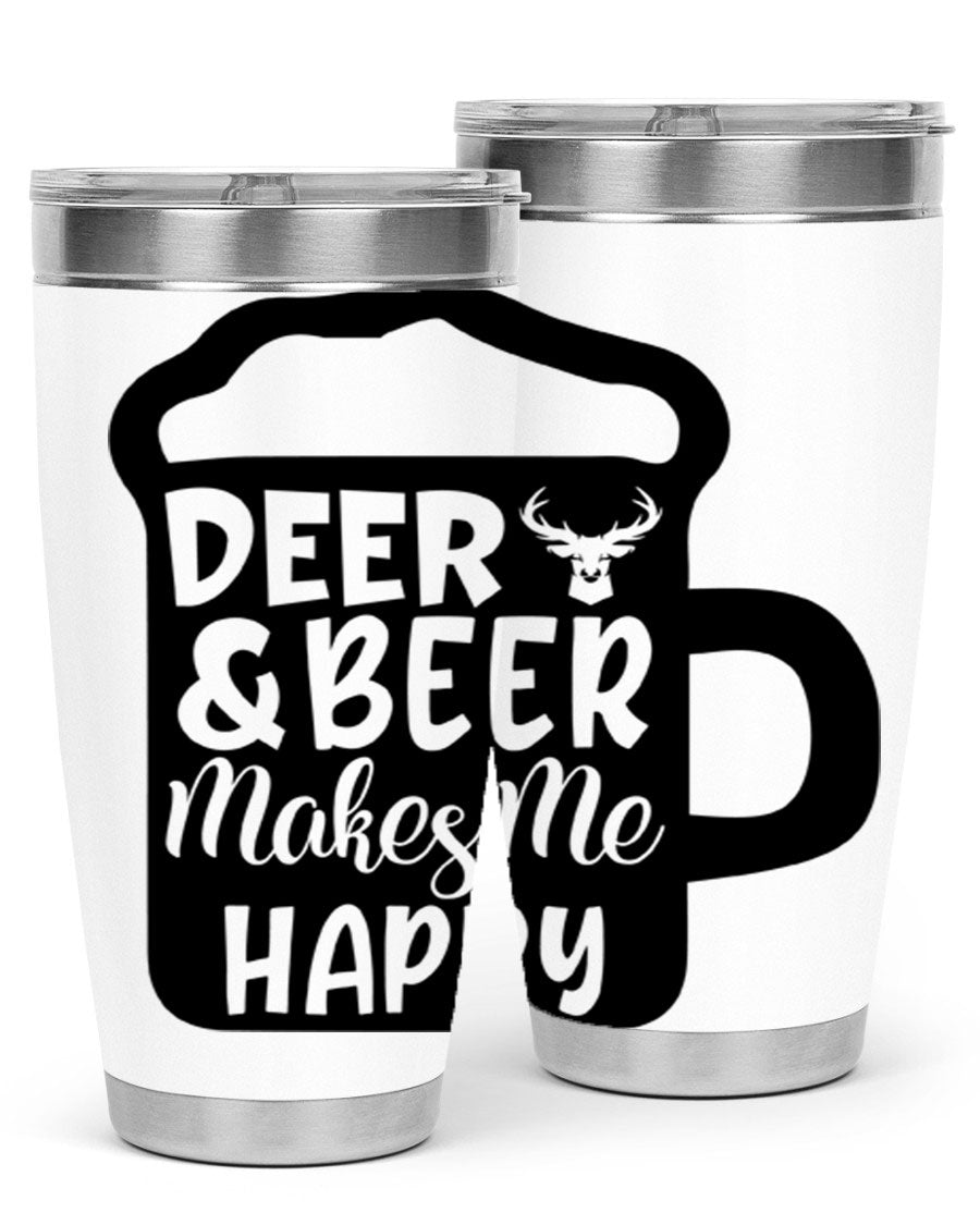Deer and Beer Makes Me Happy 17# Tumbler in stainless steel with a unique design, perfect for outdoor enthusiasts.