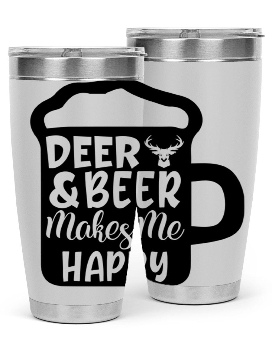 Deer and Beer Makes Me Happy 17# Tumbler in stainless steel with a unique design, perfect for outdoor enthusiasts.
