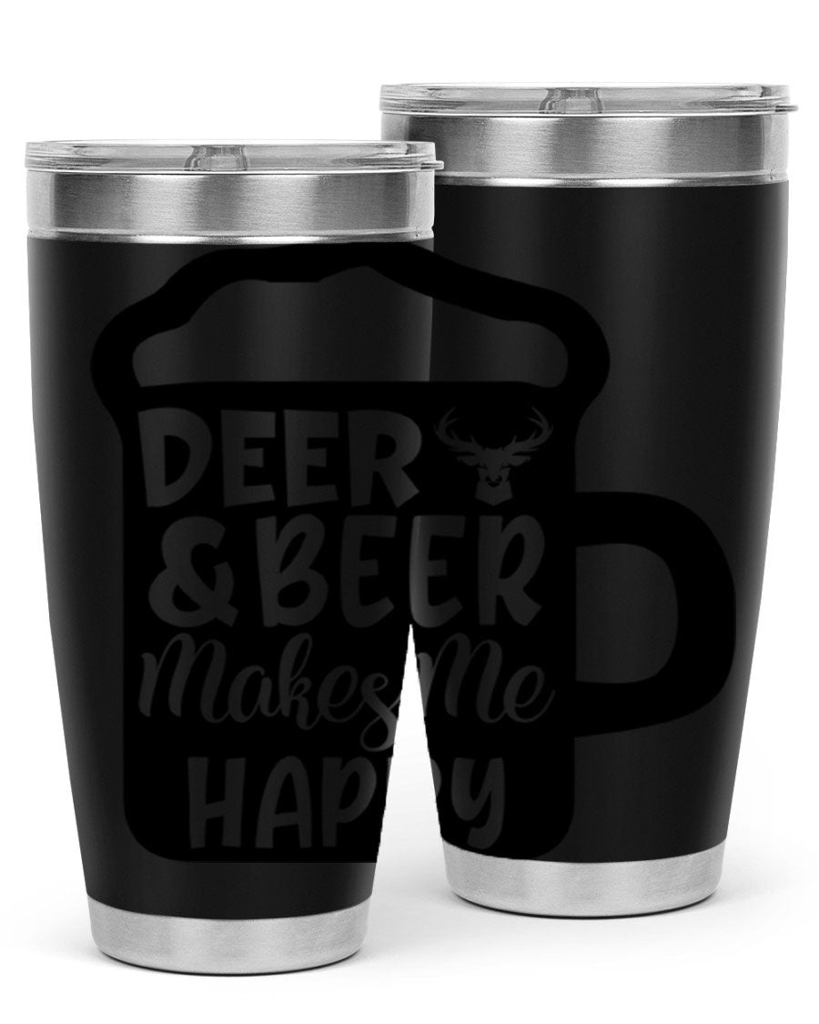Deer and Beer Makes Me Happy 17# Tumbler in stainless steel with a unique design, perfect for outdoor enthusiasts.