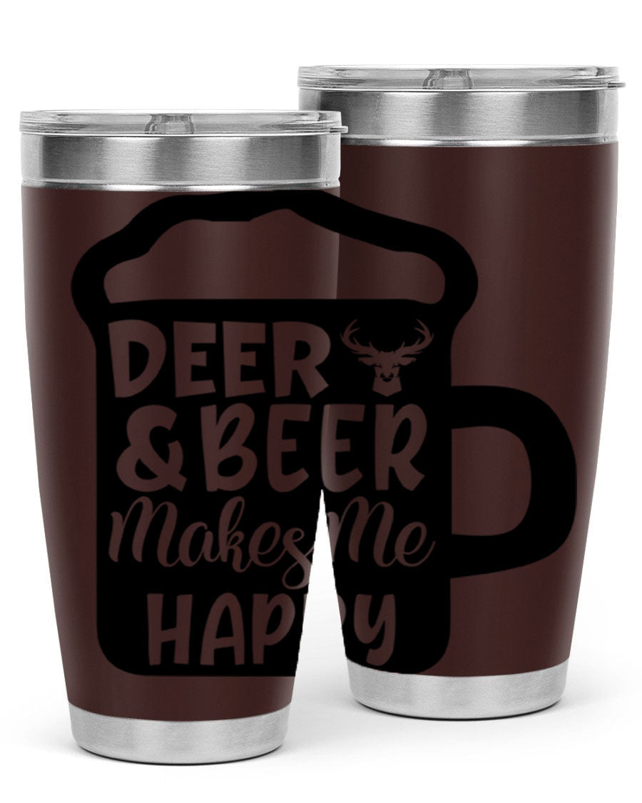 Deer and Beer Makes Me Happy 17# Tumbler in stainless steel with a unique design, perfect for outdoor enthusiasts.