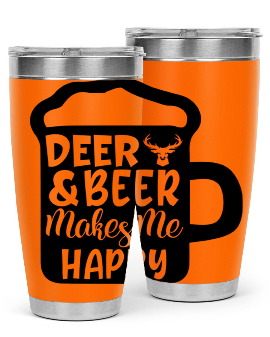 Deer and Beer Makes Me Happy 17# Tumbler in stainless steel with a unique design, perfect for outdoor enthusiasts.