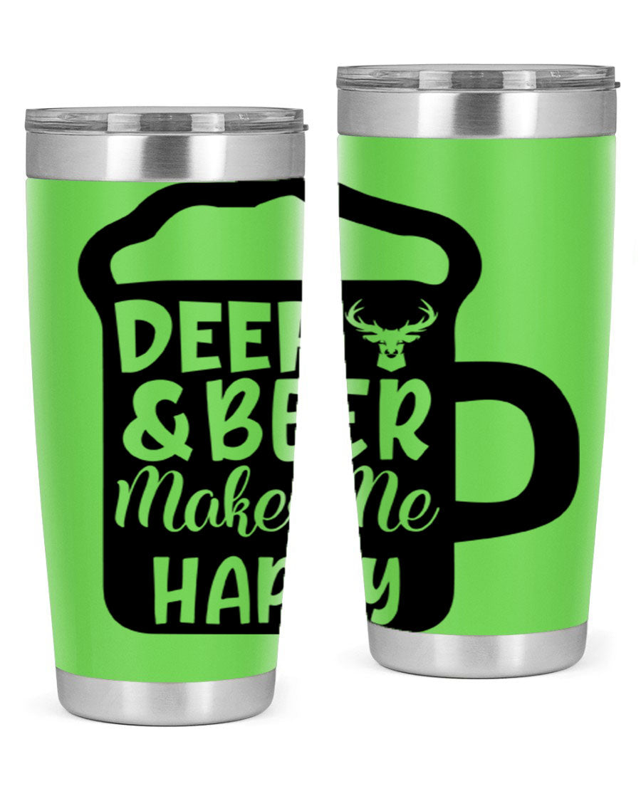 Deer and Beer Makes Me Happy 17# Tumbler in stainless steel with a unique design, perfect for outdoor enthusiasts.