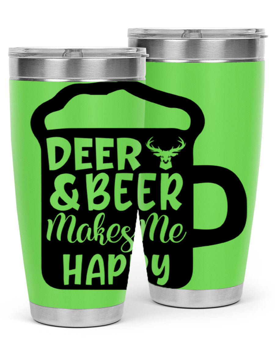 Deer and Beer Makes Me Happy 17# Tumbler in stainless steel with a unique design, perfect for outdoor enthusiasts.