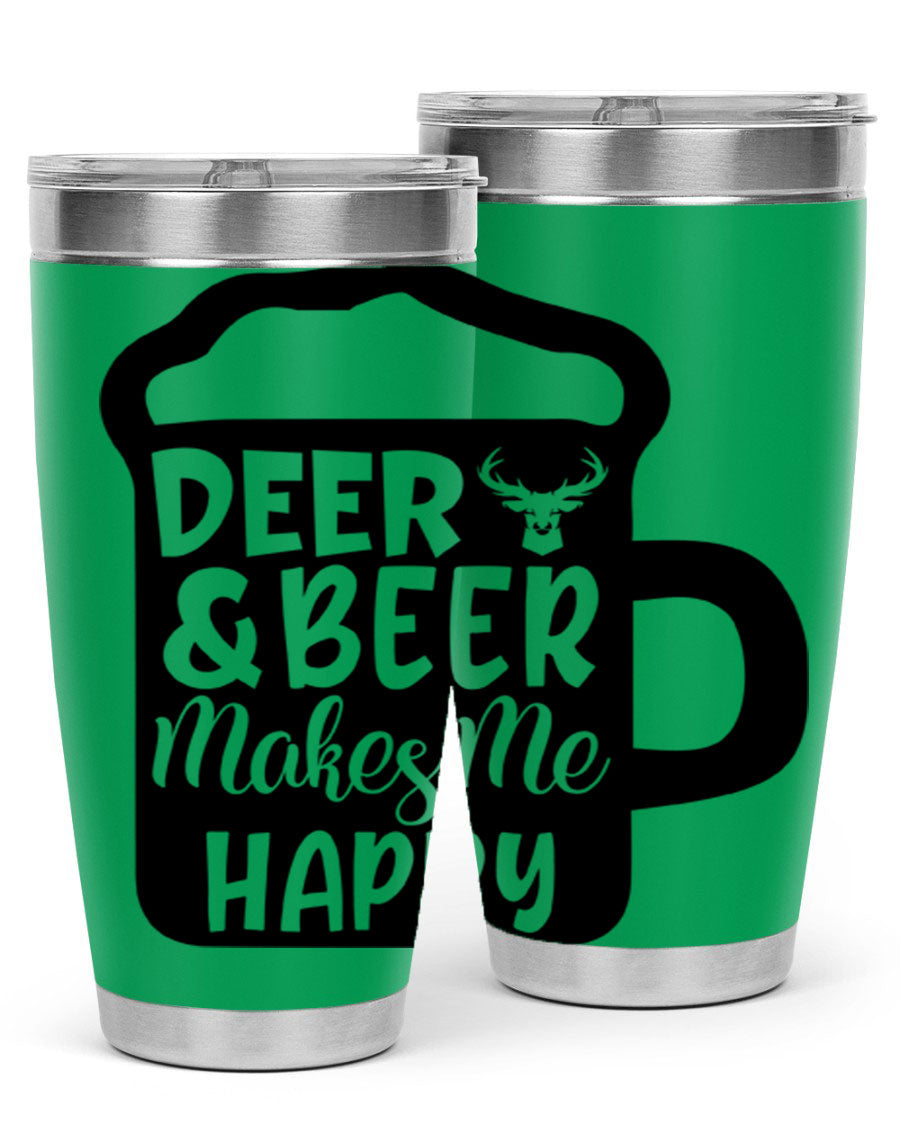 Deer and Beer Makes Me Happy 17# Tumbler in stainless steel with a unique design, perfect for outdoor enthusiasts.