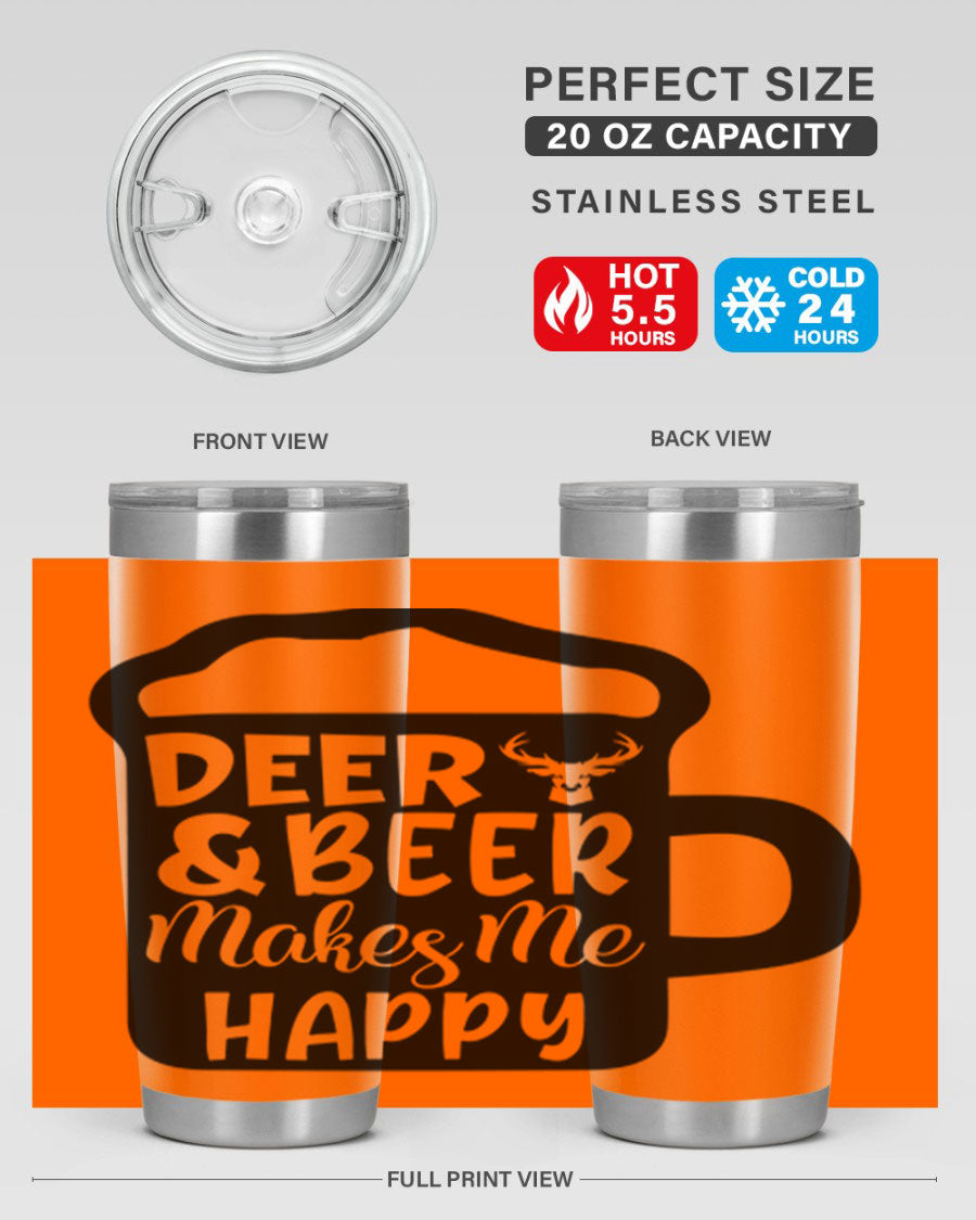 Deer and Beer Makes Me Happy 17# Tumbler in stainless steel with a unique design, perfect for outdoor enthusiasts.
