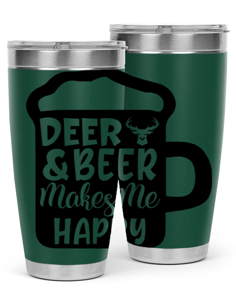 Deer and Beer Makes Me Happy 17# Tumbler in stainless steel with a unique design, perfect for outdoor enthusiasts.