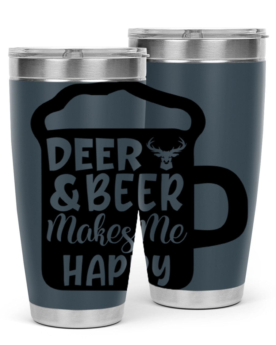 Deer and Beer Makes Me Happy 17# Tumbler in stainless steel with a unique design, perfect for outdoor enthusiasts.