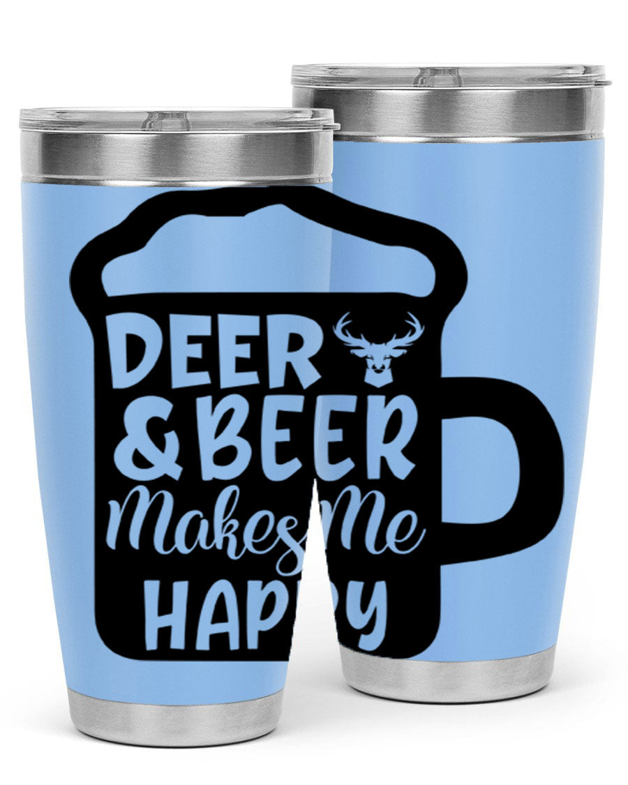 Deer and Beer Makes Me Happy 17# Tumbler in stainless steel with a unique design, perfect for outdoor enthusiasts.